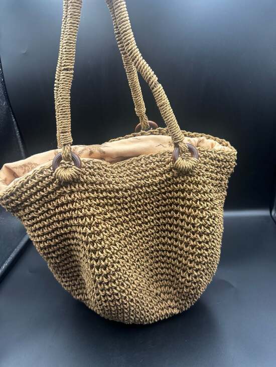Cappelli Handbags - Cappelli Woven Tote Bag Natural Braided Accent Zip Shoulder Strap Purse Classic